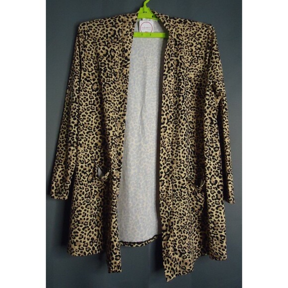 Zenana Animal Print Open Front Cardigan With Pockets Womens Size XL New - Picture 2 of 9